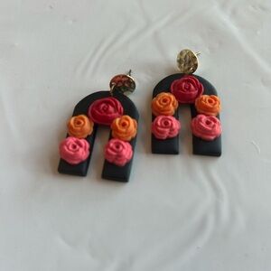 Clay Floral Arch Earrings with roses GUC Kentucky derby core